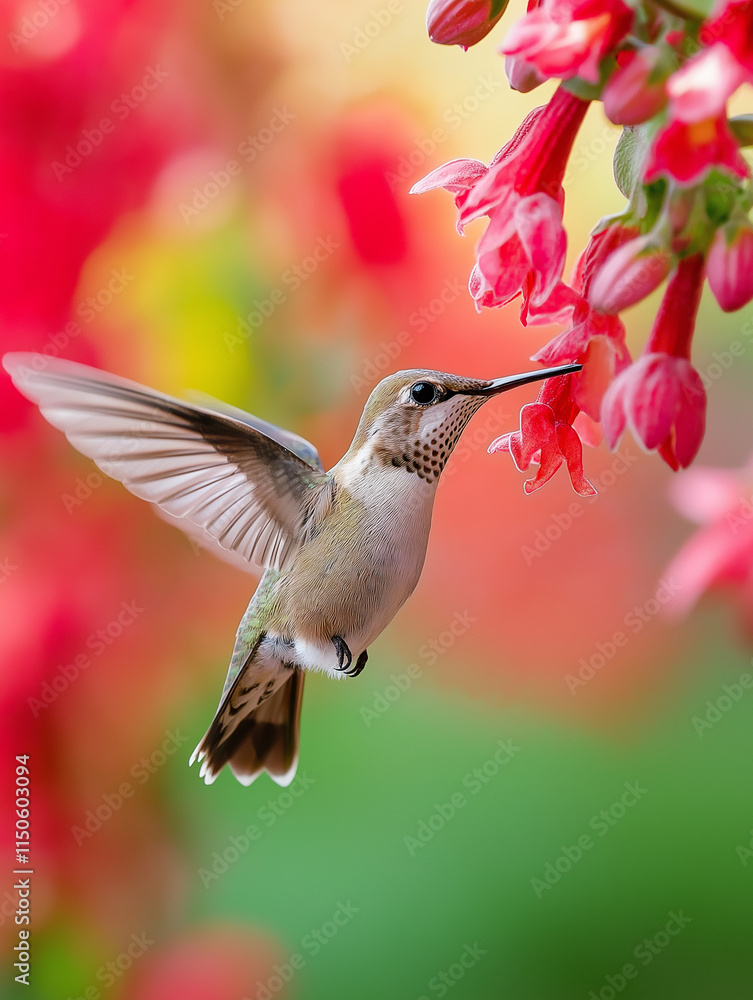 Fototapeta premium Nature's Moment: A Hummingbird Sipping Nectar Close-Up