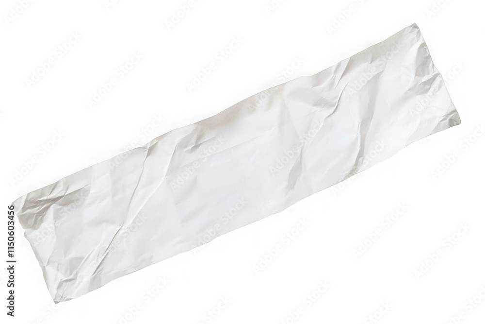 Crumpled long receipt paper on white background with clipping path