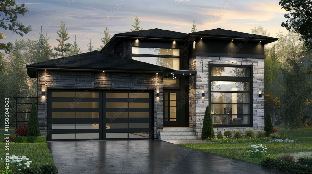 Obraz premium A modern and elegant black craftsman-style home 