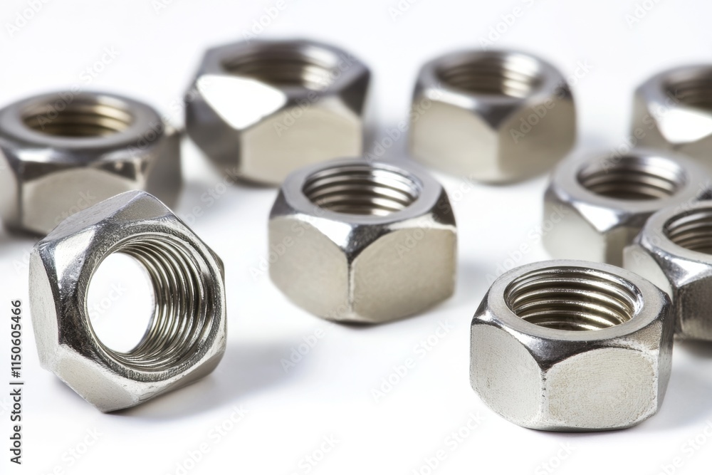 Screw isolated on transparent background. Stainless Steel nuts heap on a clean white backdrop. Shiny metal hex nut pile. Fasteners. Consumable hardware tools. Industrial screws for installation work. Screw isolated on transparent background. Stainless Steel nuts heap on a clean white backdrop. Shiny metal hex nut pile. Fasteners. Consumable hardware tools. Industrial screws for installation work.