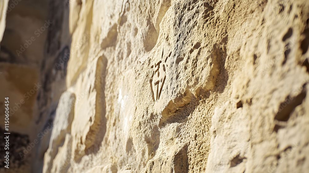 A minimal corner with a hand-drawn symbol subtly carved into a stone wall. A minimal corner with a hand-drawn symbol subtly carved into a stone wall.