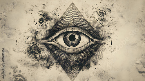 A mystical tattoo design of an all-seeing eye surrounded by cosmic patterns. photo