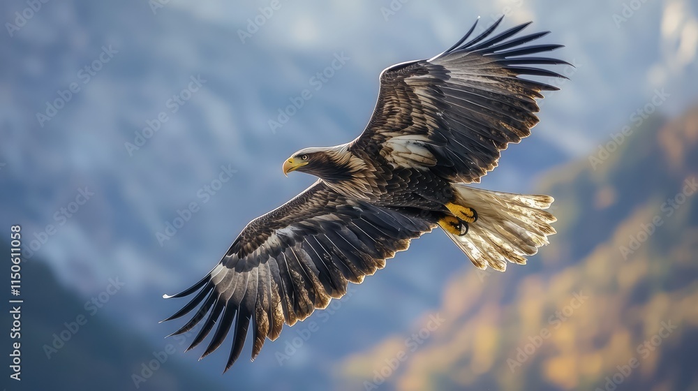 Fototapeta premium Majestic eagle soaring through a mountainous landscape