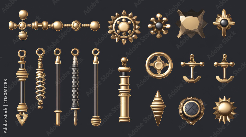 Set of piercing jewelry, metal pierce rings, barbell with balls and cones for face and body decoration. Beauty accessories, earrings isolated on background, Realistic 3d vector icons Set of piercing jewelry, metal pierce rings, barbell with balls and cones for face and body decoration. Beauty accessories, earrings isolated on background, Realistic 3d vector icons