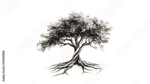 A nature-inspired tattoo design of a tree with intertwining roots and branches.