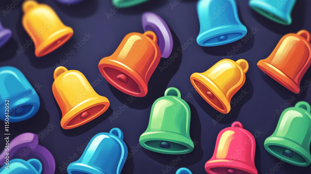 3d render notification bells, colorful unread message on phone or computer application. Alert notice, spam, chat box, online conversation isolated icons, Vector illustration in cartoon plastic style 3d render notification bells, colorful unread message on phone or computer application. Alert notice, spam, chat box, online conversation isolated icons, Vector illustration in cartoon plastic style
