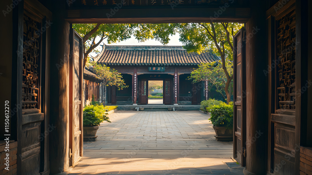 A picturesque Ming dynasty ancestral courtyard resting in a quiet plain. A picturesque Ming dynasty ancestral courtyard resting in a quiet plain.