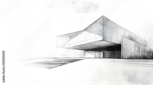 A refined hand sketch of a modern art gallery by a renowned architect.
