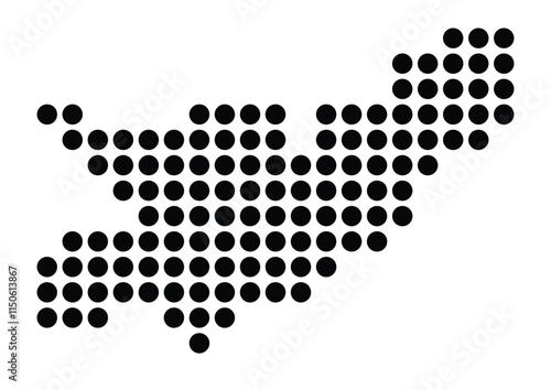 Symbol Map of the City Ruesselsheim am Main (Germany) showing the city with a pattern of just a few black dots