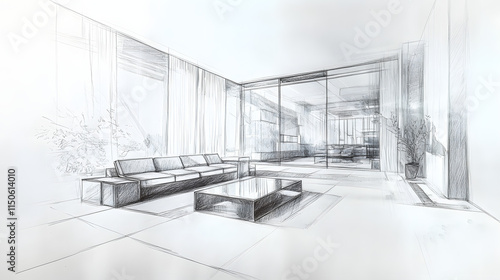 A refined sketch of a minimalist interior by a legendary designer.