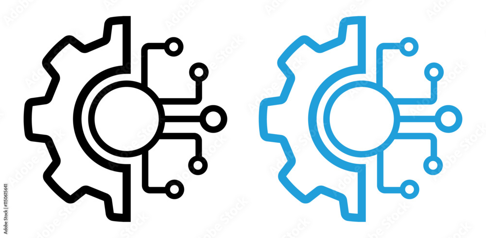 Obraz premium Digital Transformation line vectors in blue and black color in different styles on white background. Digital technology vector icon. Gear and circuit vector symbol. 