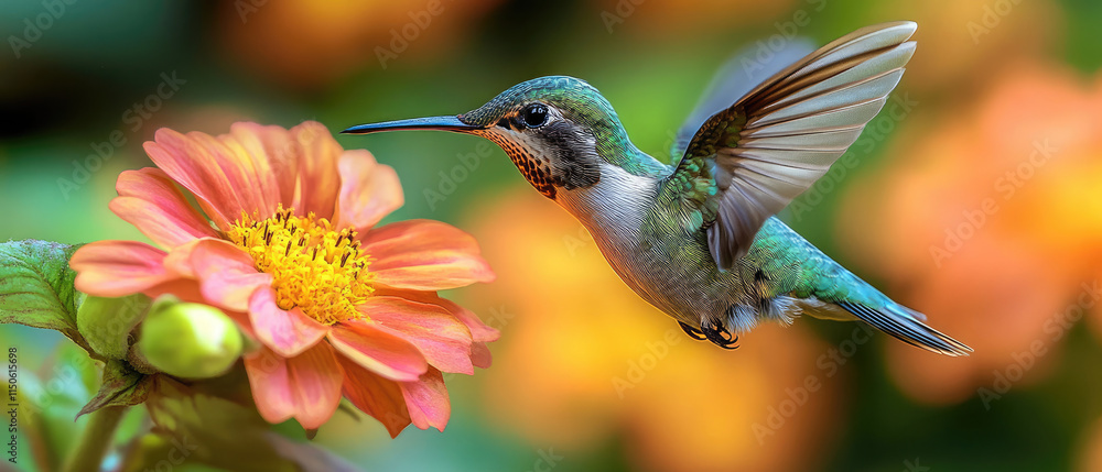 Fototapeta premium Hummingbird Hovering Near a Flower
