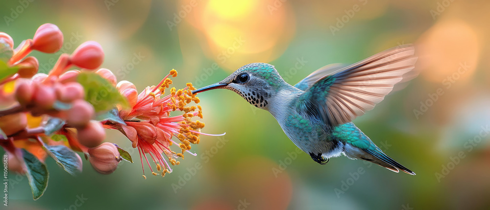 Fototapeta premium Hummingbird Feeding on Flower