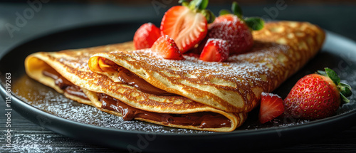 Delicious Crepe with Chocolate Spread and Fresh Strawberries