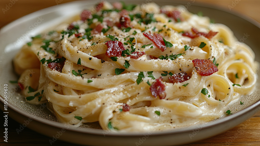 Creamy Fettuccine Alfredo with Bacon and Herbs Creamy Fettuccine Alfredo with Bacon and Herbs