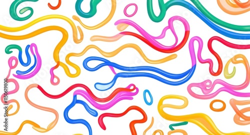 Wallpaper Mural Colorful squiggly lines, abstract pattern, vibrant colors, playful shapes, wavy curves, dynamic composition, minimalist design, graphic art, seamless background, cheerful aesthetic, primary colors, fl Torontodigital.ca
