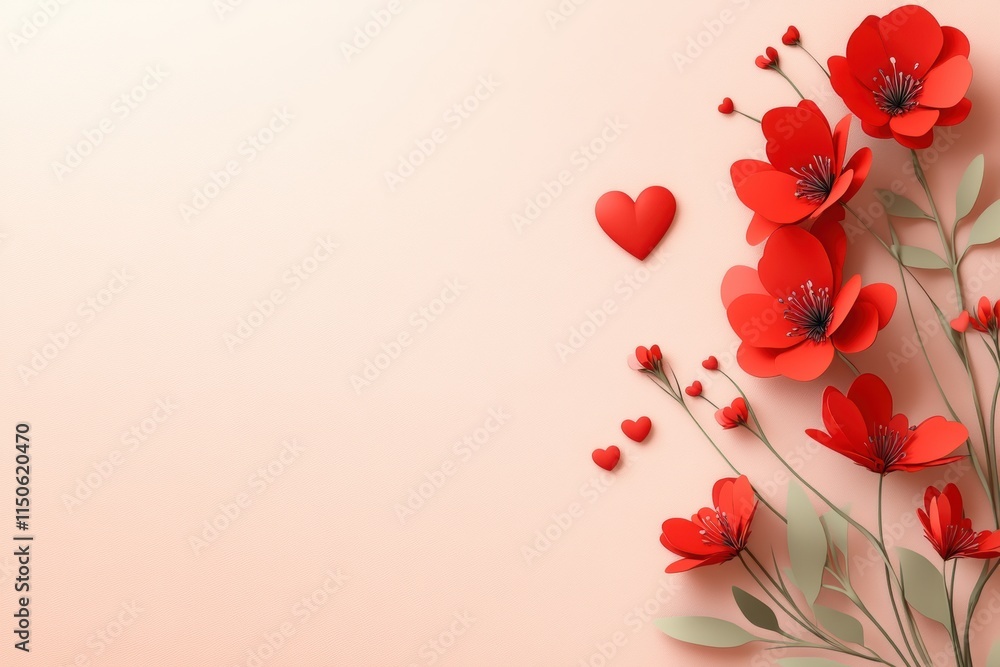 The vibrant red flowers and beautiful hearts together create an enchanting and captivating atmosphere for a truly memorable Valentines Day celebration that is filled with love and joy for all