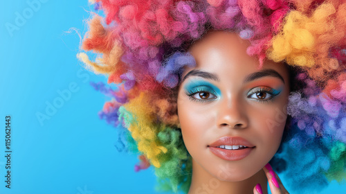 Colorful afro hairstyle with rainbow colors and vibrant look photo