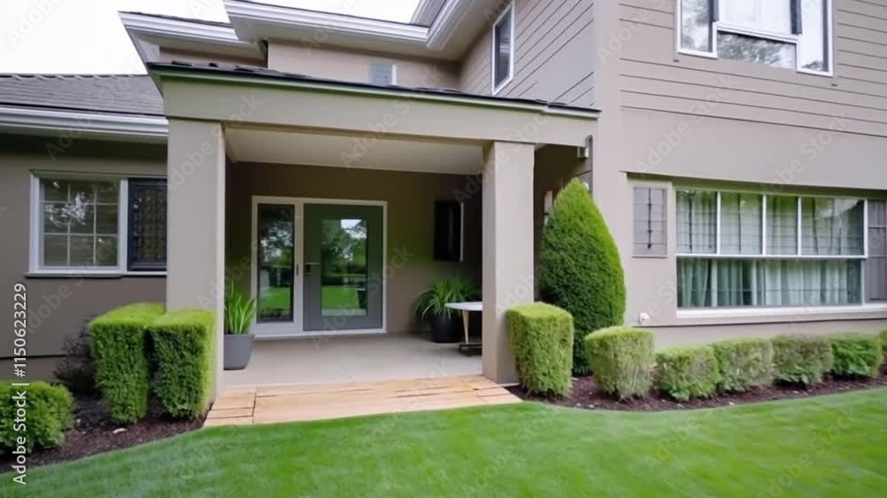 Front yard of a home featuring artificial grass lawn and timber edging, showcasing a charming, low-maintenance outdoor space