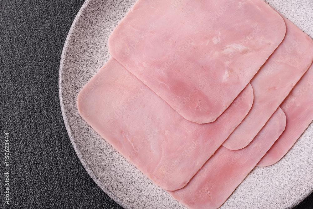 Fototapeta premium Ham cut into square slices for making delicious nutritious sandwiches