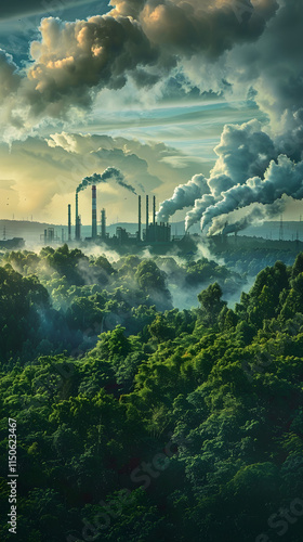 Serene Nature vs. Industrial Pollution: A Visual Paradox of Environmental Impact photo