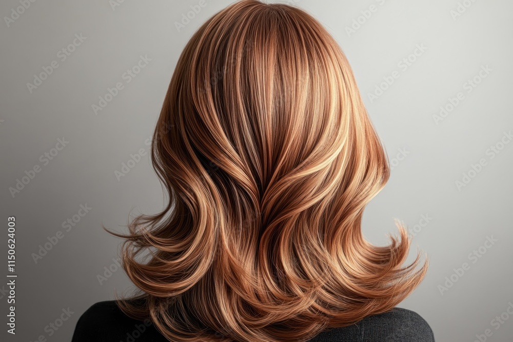 Fototapeta premium Elegant hairstyle showcasing long, wavy locks in rich shades of brown and blonde for stylish looks. Generative AI