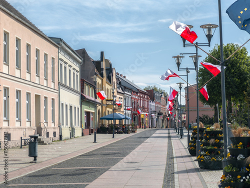 Obraz na płótnie Summer cityscape of Czarnków, Wielkopolska, Poland. View of Old Town street at Plac Wolności w salonie