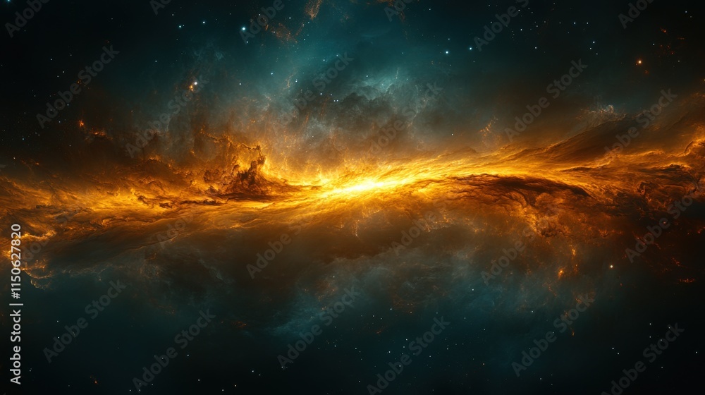Fototapeta premium Stunning Cosmic Landscape with Fiery Nebula