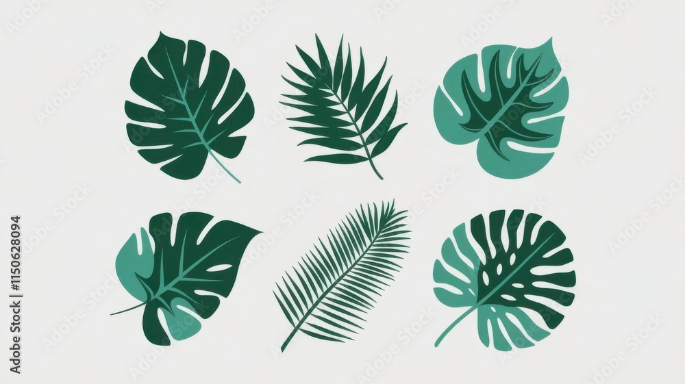Collection of Green Leaves in Various Shapes on a Light Background Collection of Green Leaves in Various Shapes on a Light Background