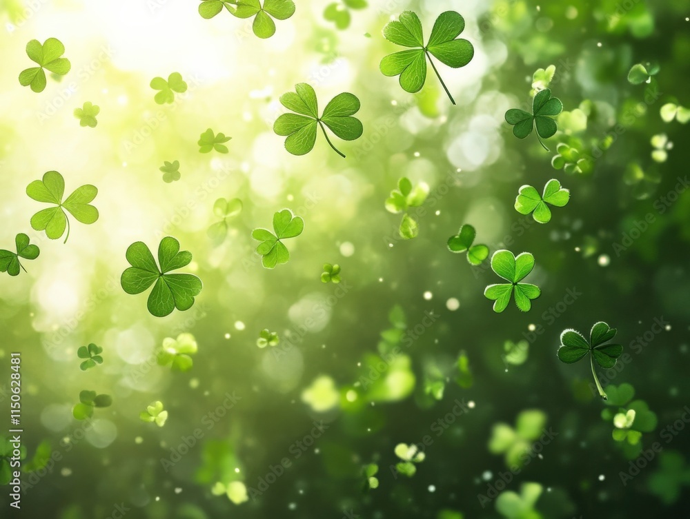 Fototapeta premium Lush Green Shamrocks in Sunlit Forest