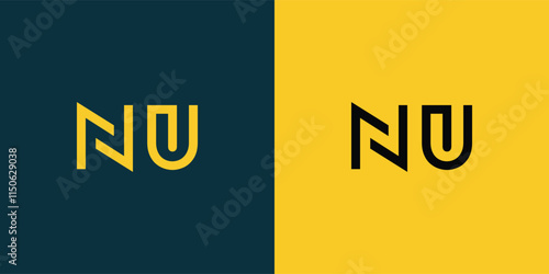 NU abstract  minimalist letters Logo Monogram. It is a minimalist logo, this logo is made by combining two letters