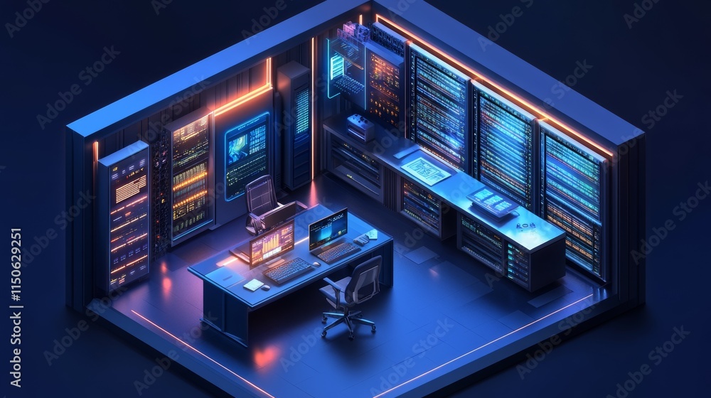 Cloud data server security center team, infographic 3d illustration flat isometric Cloud data server security center team, infographic 3d illustration flat isometric