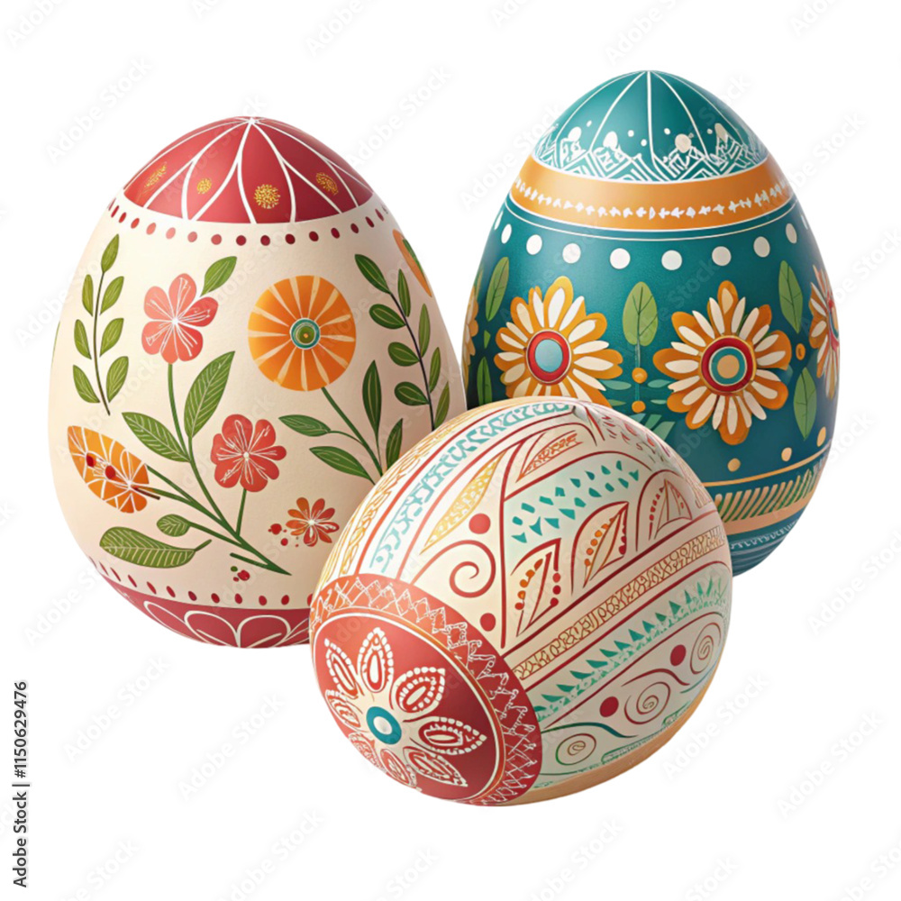 Painted Easter eggs on a white background closeup Painted Easter eggs on a white background closeup