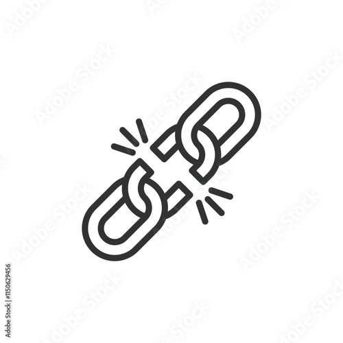 Broken chain, icon in line design. Broken, chain, disconnected, link, fragment, damage, repair on white background vector. Broken chain editable stroke icon