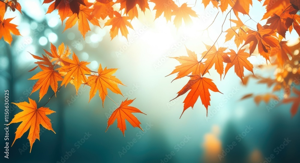 Autumn maple leaves, golden orange foliage, sunlight streaming through trees, misty forest background, ethereal atmosphere, dreamy bokeh, soft focus, vibrant fall colors, nature photography, shallow d Autumn maple leaves, golden orange foliage, sunlight streaming through trees, misty forest background, ethereal atmosphere, dreamy bokeh, soft focus, vibrant fall colors, nature photography, shallow d