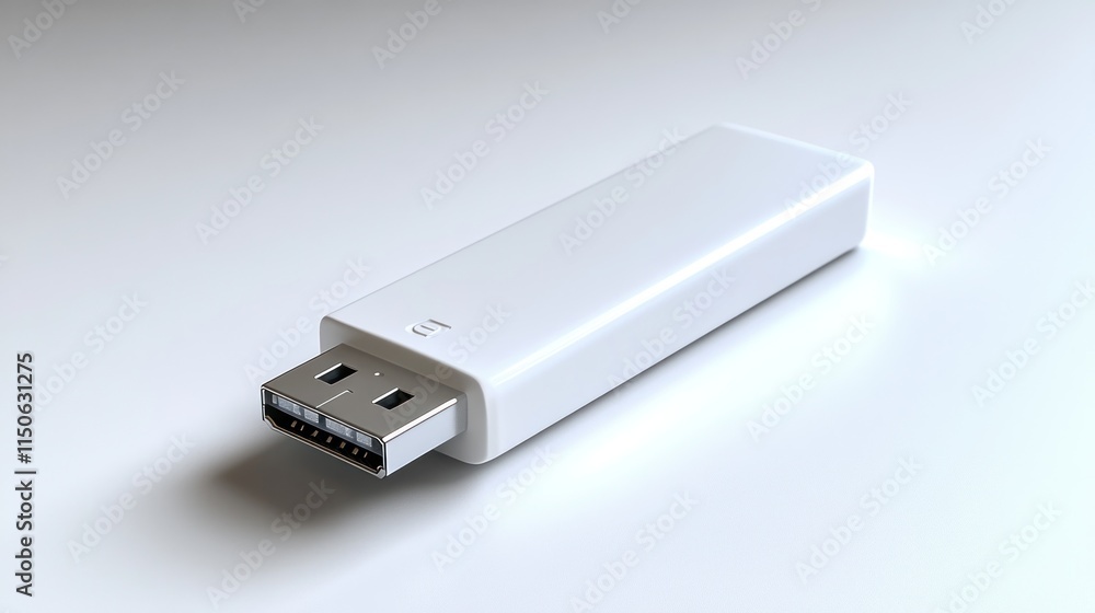 White rectangular USB flash drive, modern design, isolated on white background. White rectangular USB flash drive, modern design, isolated on white background.
