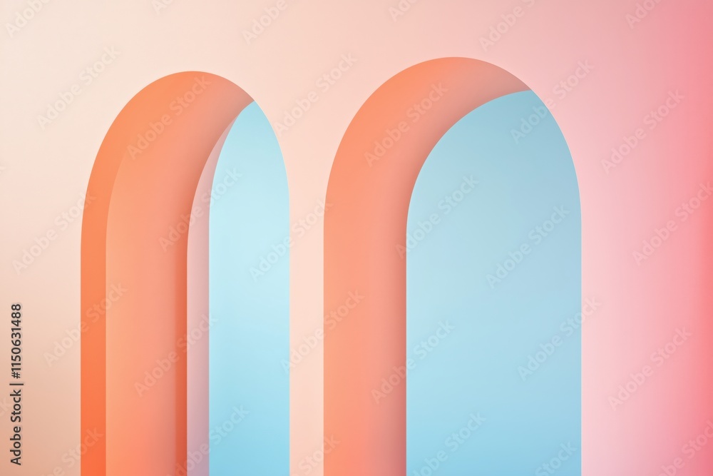 Abstract balance visualization with symmetrical geometric arches in soft pastel colors Abstract balance visualization with symmetrical geometric arches in soft pastel colors