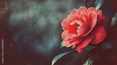 A blurred analog shot of a camellia flower basking in soft light.