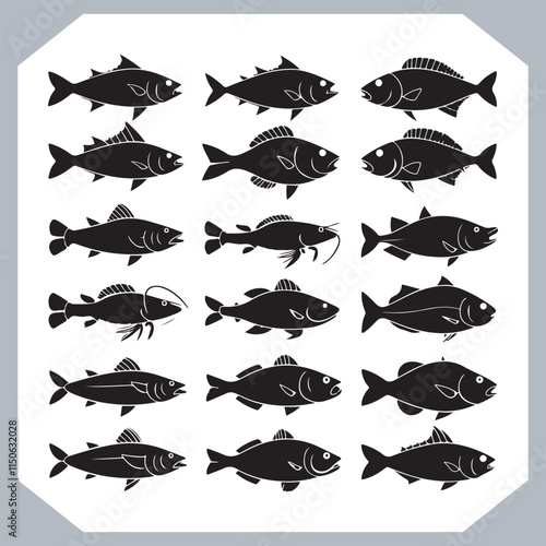 Unique and Trendy Logotype Fish Icons Featuring Fish Silhouettes for Professional Logo Creations