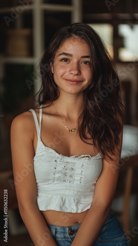 A vibrant Hispanic woman beams with joy in natural light, showcasing her authentic spirit and charming personality Free Download A vibrant Hispanic woman beams with joy in natural light, showcasing her authentic spirit and charming personality - GFXLoad