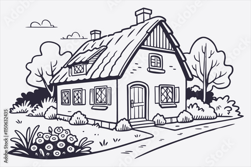 A Beautiful House line art technique design.