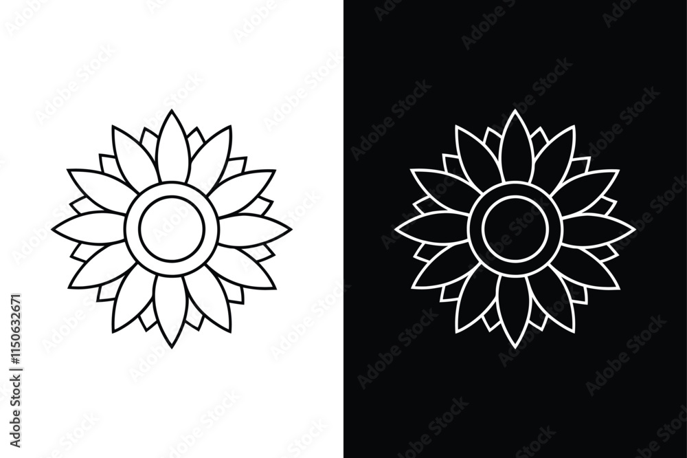 Minimalist Sunflower Round Frame. Floral Vector Art Design Minimalist Sunflower Round Frame. Floral Vector Art Design