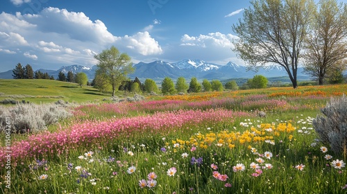Wallpaper Mural A field of flowers with a tree in the background Torontodigital.ca