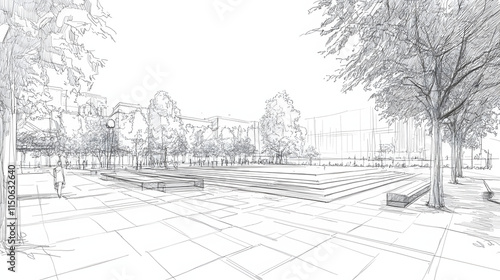 A bold hand-drawn concept of a monumental public square by a master designer.