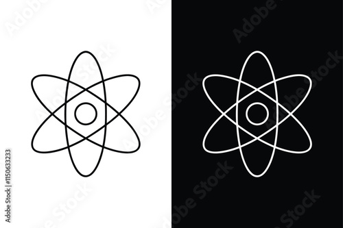 Black and White Atom Icon. Fusion Vector Designs for Professionals