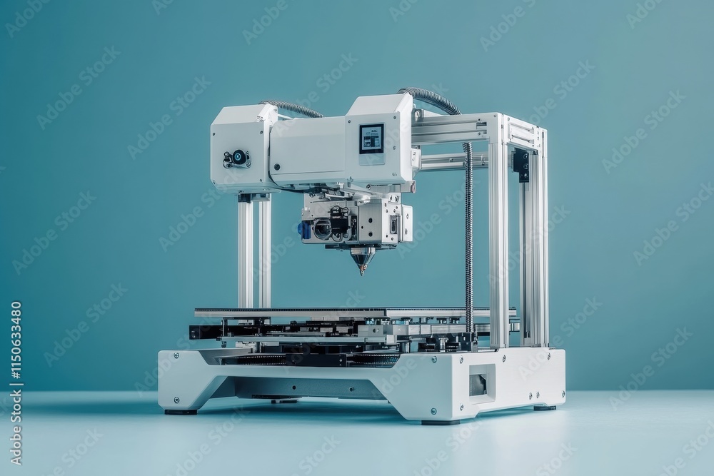 High-quality 3d printer setup on a light blue background with advanced technology features High-quality 3d printer setup on a light blue background with advanced technology features