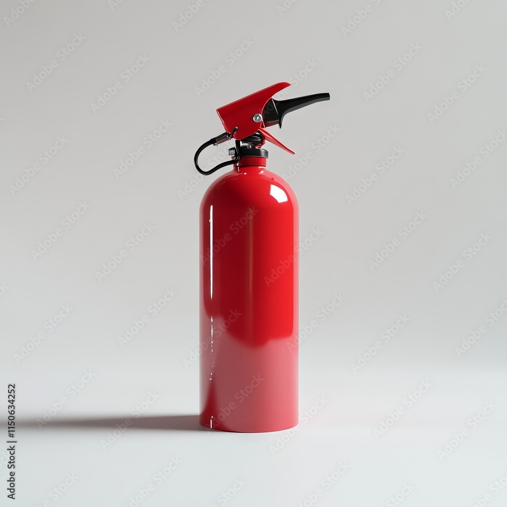 A red fire extinguisher standing upright on a white background A red fire extinguisher standing upright on a white background