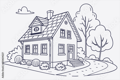 A Beautiful House line art technique design.