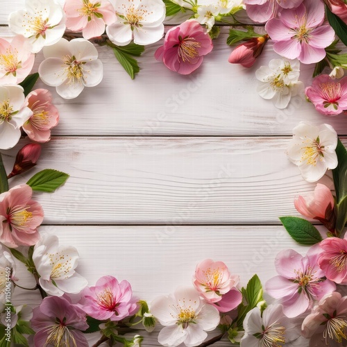 Wallpaper Mural A delicate border of vibrant springtime flowers on a crisp white background, featuring colorful blooms such as daisies, daffodils, cherry blossoms, and daisies, with lush green leaves Torontodigital.ca