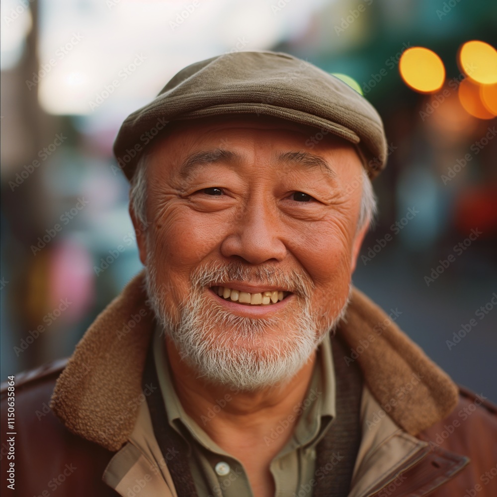 A cheerful East Asian man enjoys the atmosphere of a lively urban environment, radiating positivity and warmth A cheerful East Asian man enjoys the atmosphere of a lively urban environment, radiating positivity and warmth